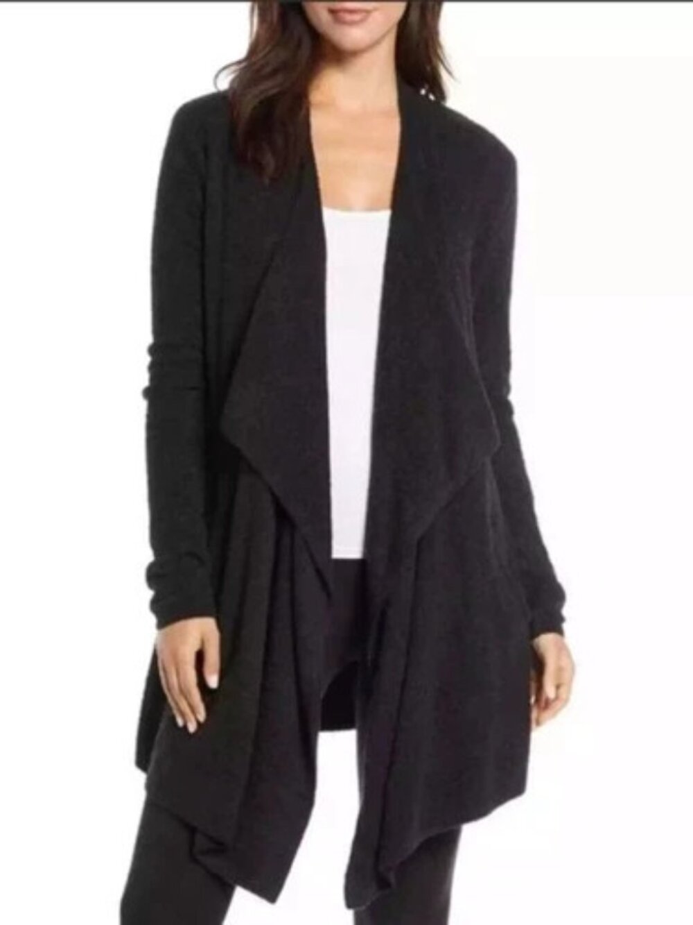 BAREFOOT DREAM Women Bamboo Chic Lite Open Front Cardigan Sweater Sz L/XL Black